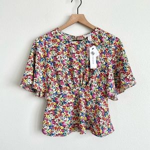New Without tags! Topshop Floral Peplum Blouse Open Back Cutout Size 2 Petite